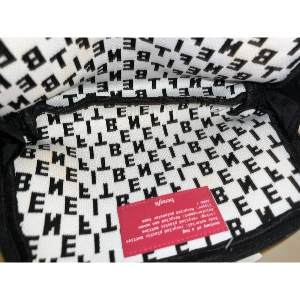 Benefit Cosmetics Black White Knit Monogram Cosmetic Bag Wide Opening
